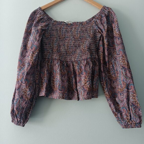 J. Crew Tops - J.Crew Liberty Paisley Top Cotton Smocked Puff Sleeve Cropped Boho M